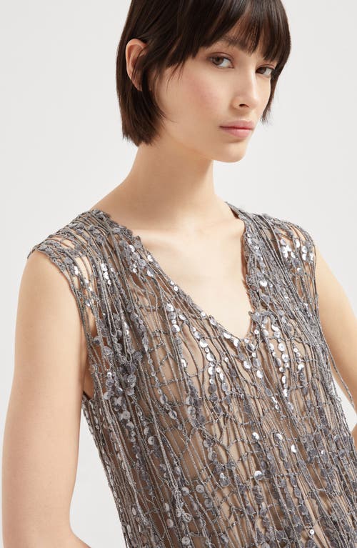 Brunello Cucinelli Glistening Embroidery Dress In Light Grey