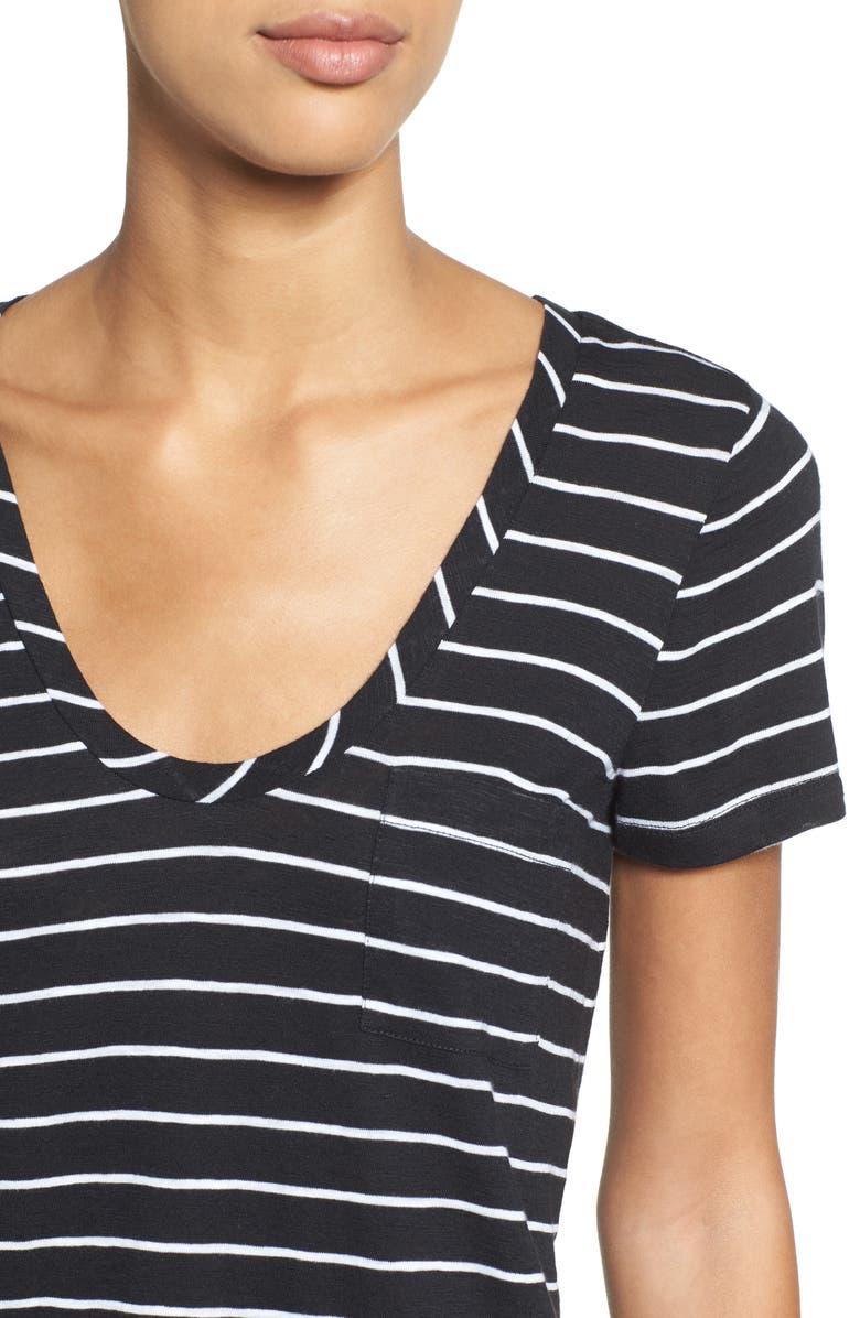 Caslon<sup>®</sup> U-Neck T-Shirt, Alternate, color, Black- White Julia Stripe