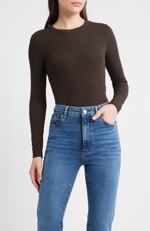 Frame The Rib Crewneck Top In Brown