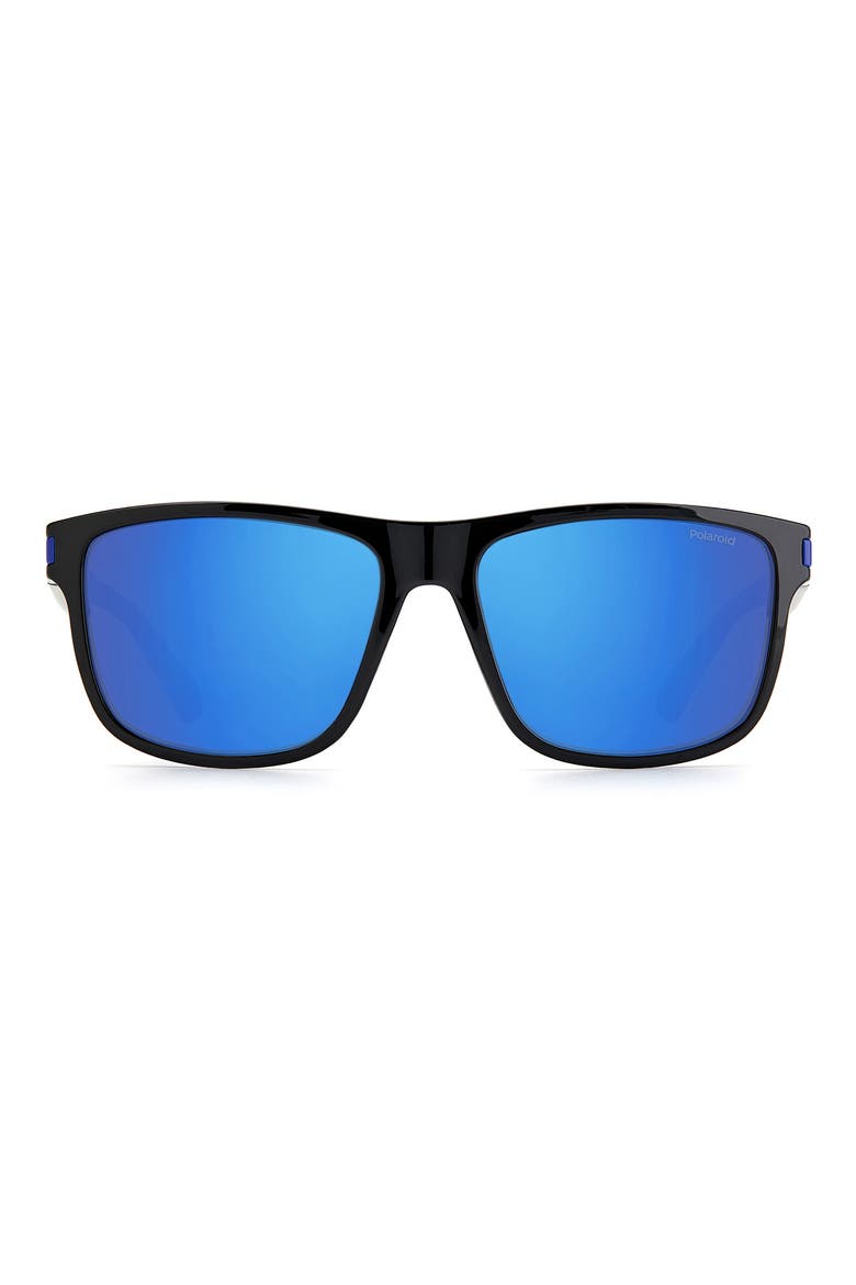 57mm Polarized Rectangular Sunglasses, Main, color, BLACK BLUE / BLUE MIRROR POLAR