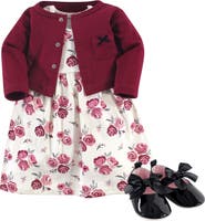 Hudson Baby Cotton Dress, Cardigan and Shoe Set