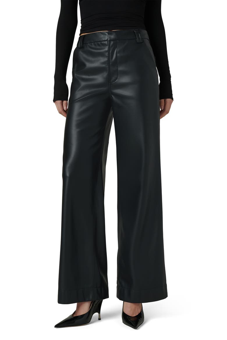 The Mia High Waist Faux Leather Wide Leg Jeans, Main, color, BLACK