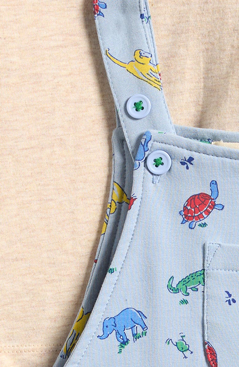 Mini Boden Stretch Cotton Animal Print Overalls & T-Shirt Set, Alternate, color, Blue Jungle Animals