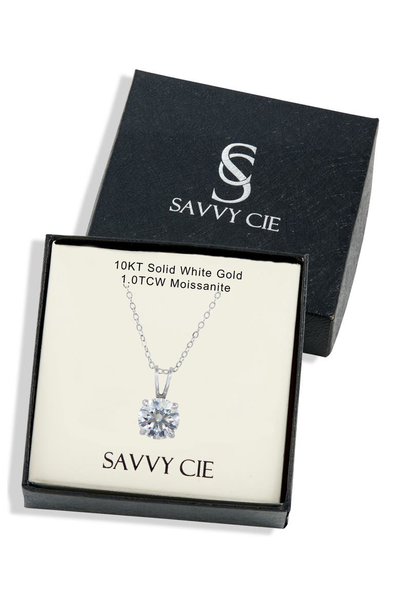 10K Gold Moissanite Solitaire Pendant Necklace, Alternate, color, SILVER