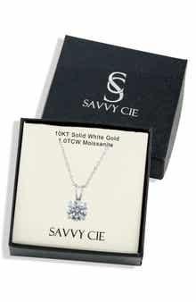 SAVVY CIE JEWELS 10K Gold Moissanite Solitaire Pendant Necklace
