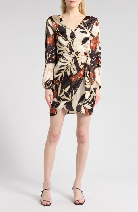 Protea Long Sleeve Faux Wrap Dress