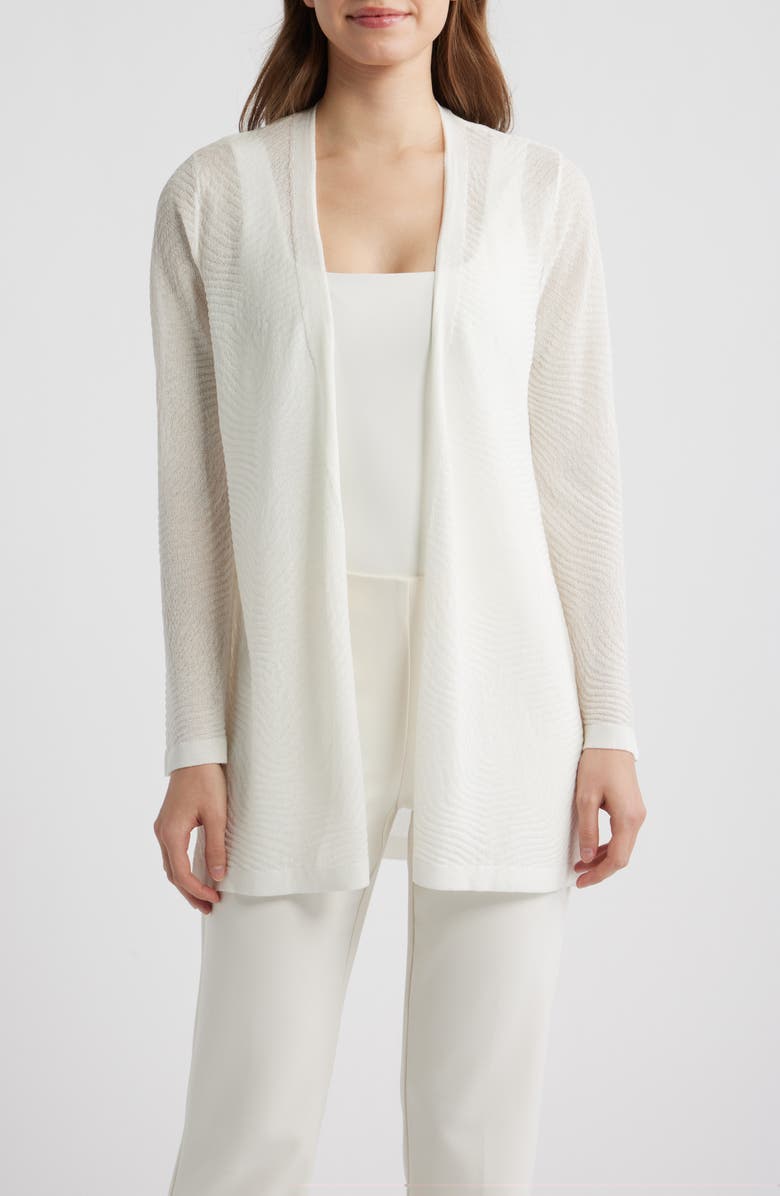 Anne Klein Texture Stitch Sheer Long Cardigan, Main, color, White Dove