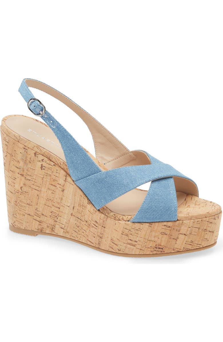 Stuart Weitzman Dayna Slingback Platform Wedge Sandal, Main, color, Washed Vintage Denim