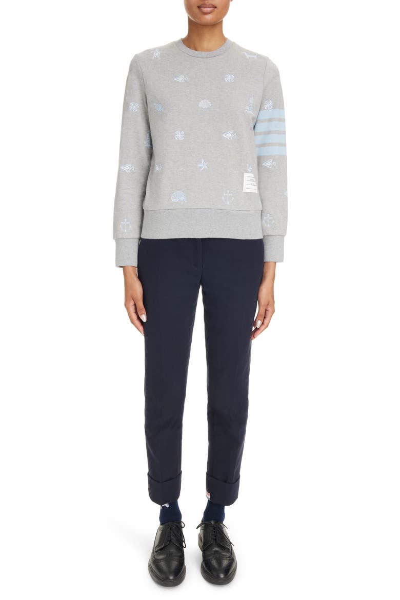 Nautical Embroidered French Terry Sweatshirt, Alternate, color, LIGHT GREY