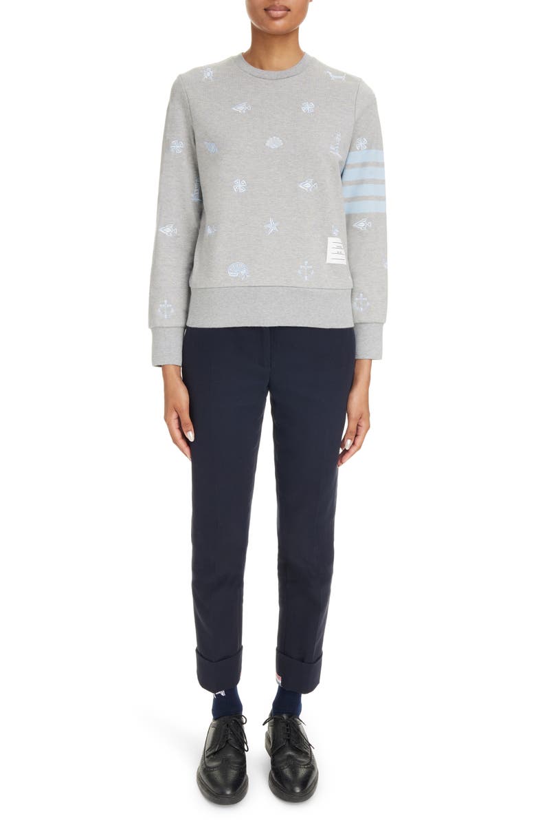 Thom Browne Nautical Embroidered French Terry Sweatshirt, Alternate, color,