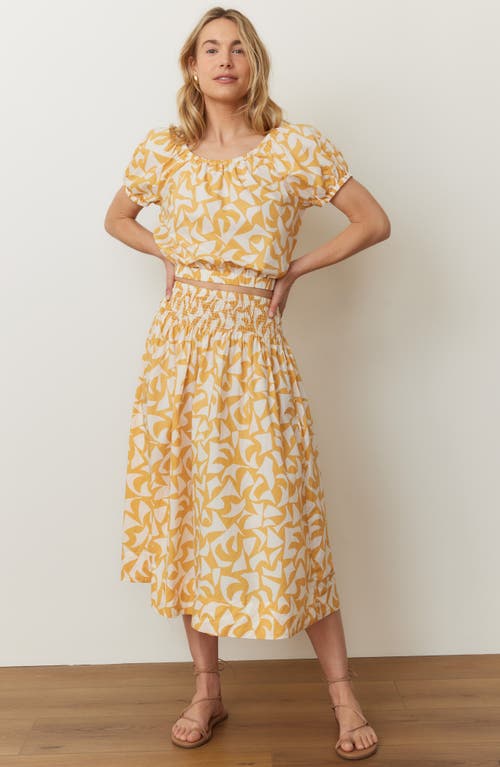 Marine Layer Bea Poplin Midi Skirt In Marigold Geo