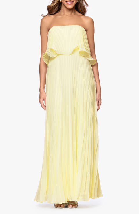 Pleated Strapless Chiffon Gown