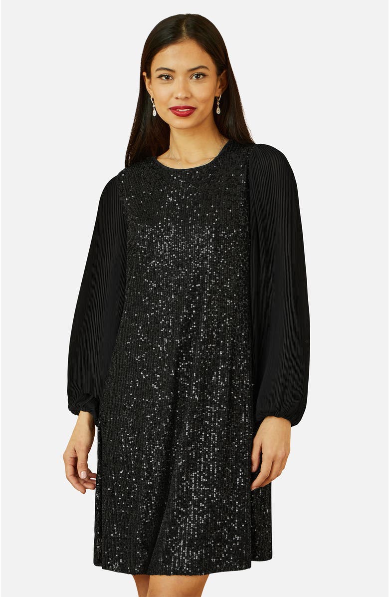 Yumi Velvet Sequin Tunic Dress, Alternate, color, Black