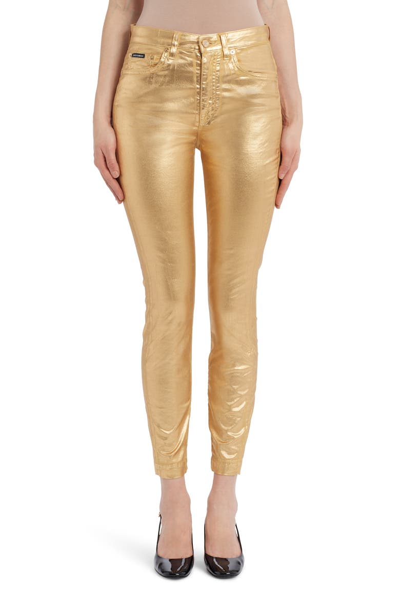 Grace Laminated Skinny Ankle Jeans, Main, color, GOLD