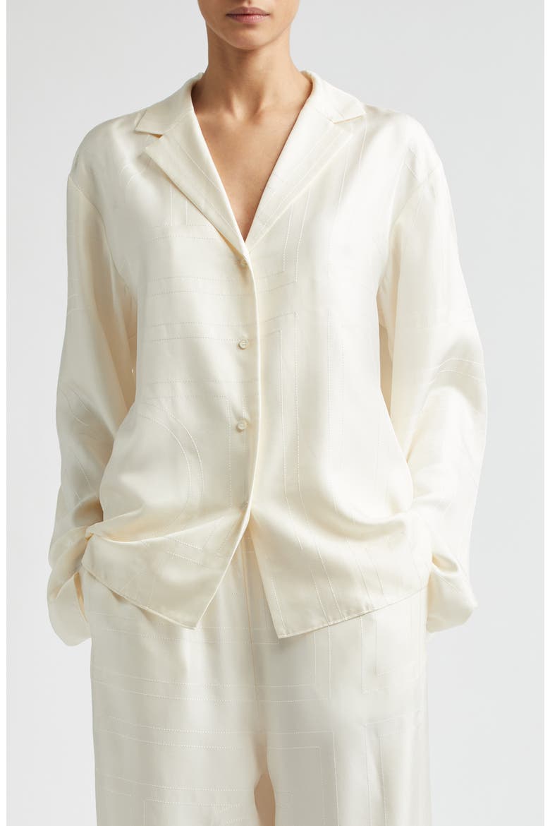 Monogram Embroidered Organic Silk Pajama Top, Main, color, CREAM