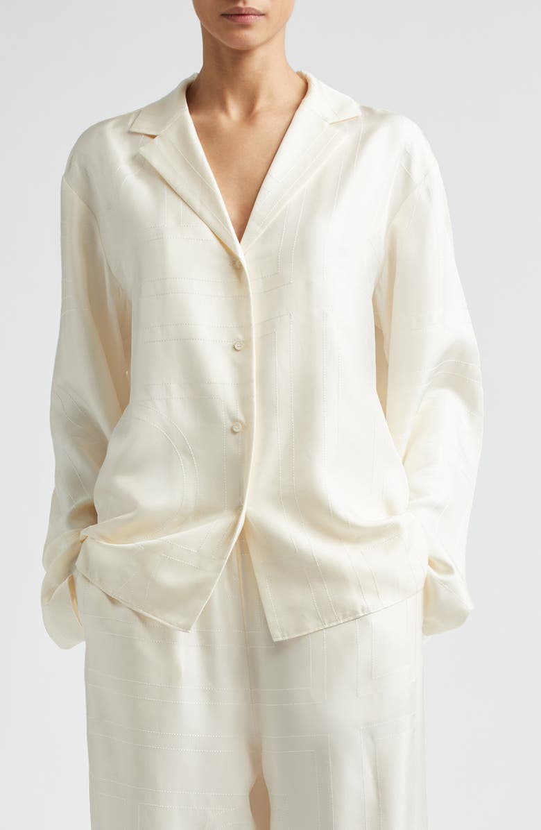 TOTEME Monogram Embroidered Organic Silk Pajama Top, Main, color, Cream