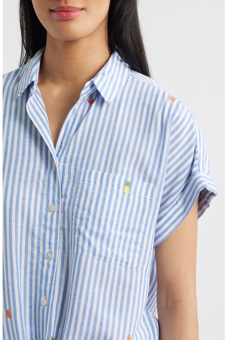 Rosie Embroidered Tie Front Short Sleeve Button-Up Shirt, Alternate, color, RIO FESTIVAL