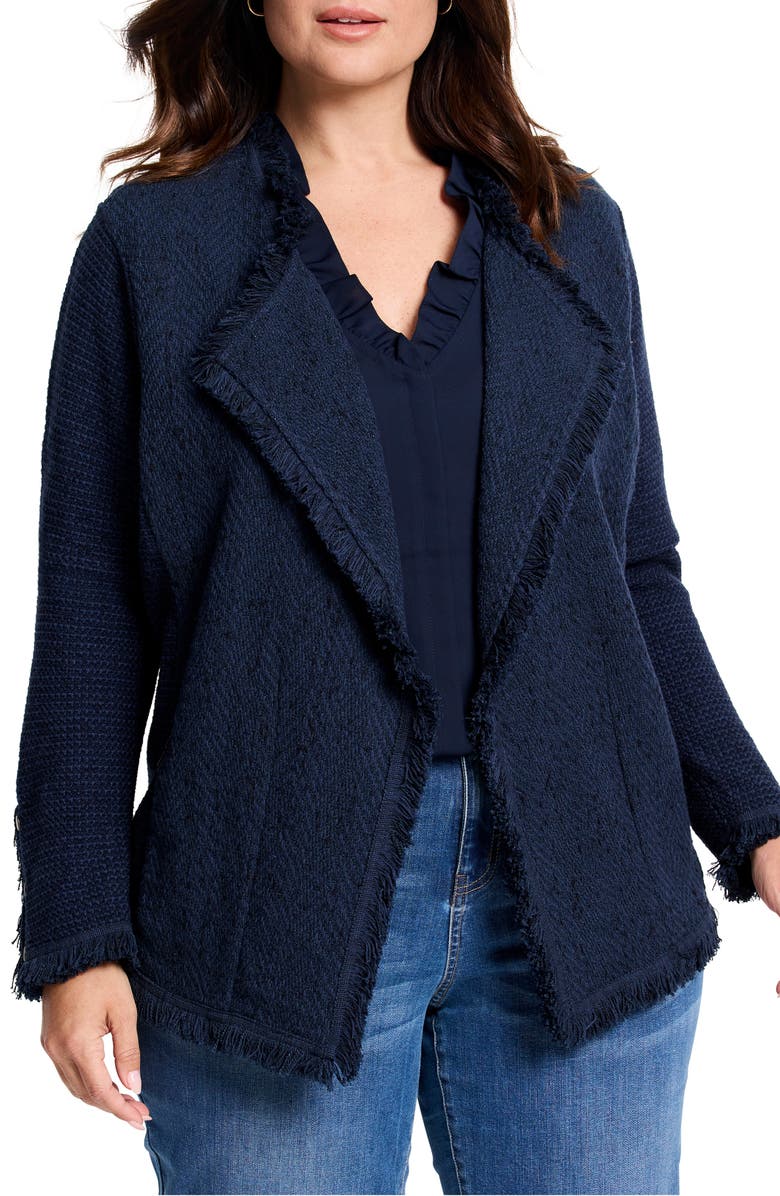 NIC+ZOE Fringe Mix Knit Jacket, Main, color, Dark Indigo