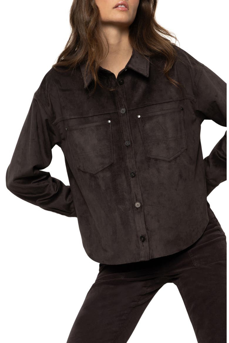 Ivy Faux Suede Long Sleeve Button-Up Shirt, Alternate, color, SEMI SWEET