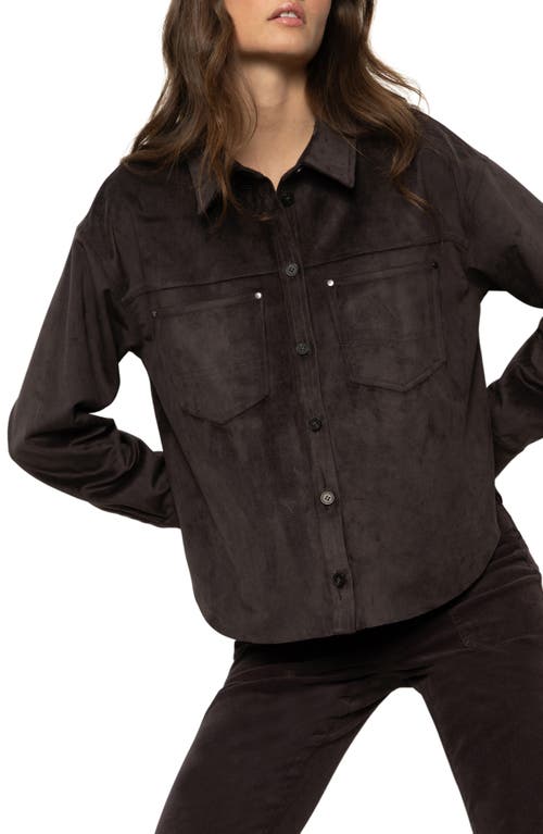Sanctuary Ivy Faux Suede Long Sleeve Button-up Shirt In Brown