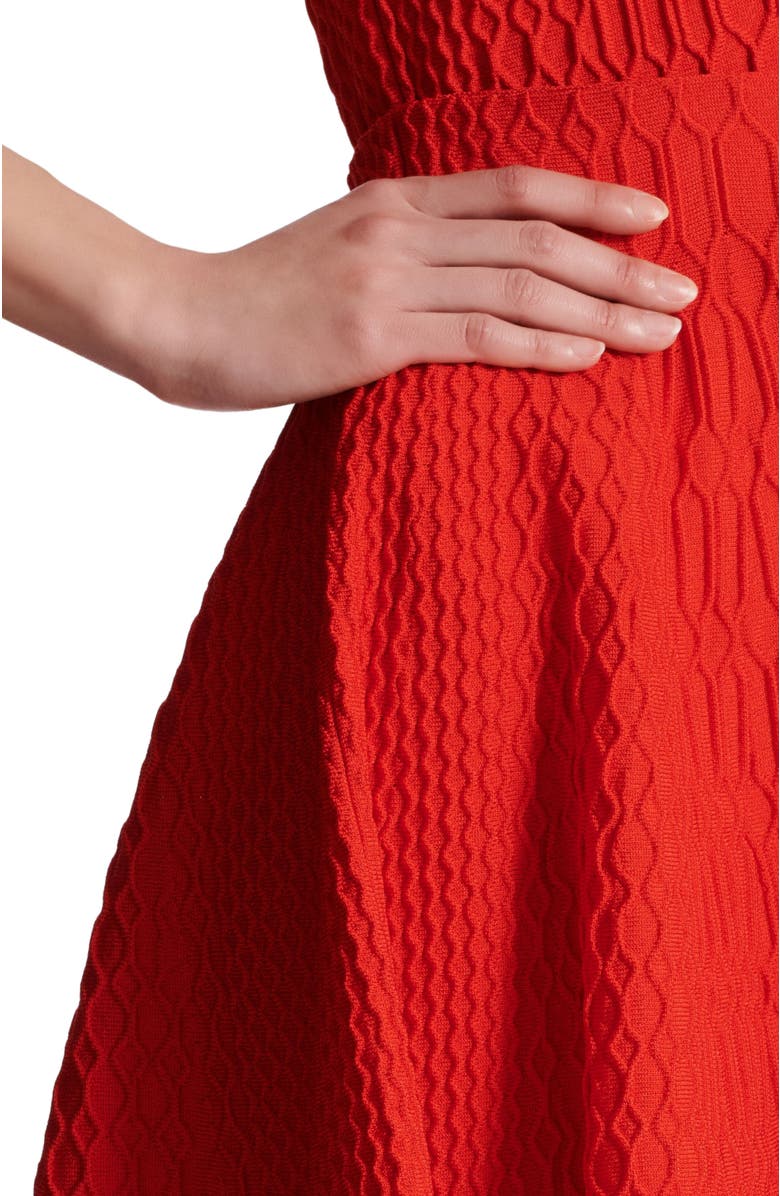 Balmain Flared Crocodile-Knit Skirt, Alternate, color, Red