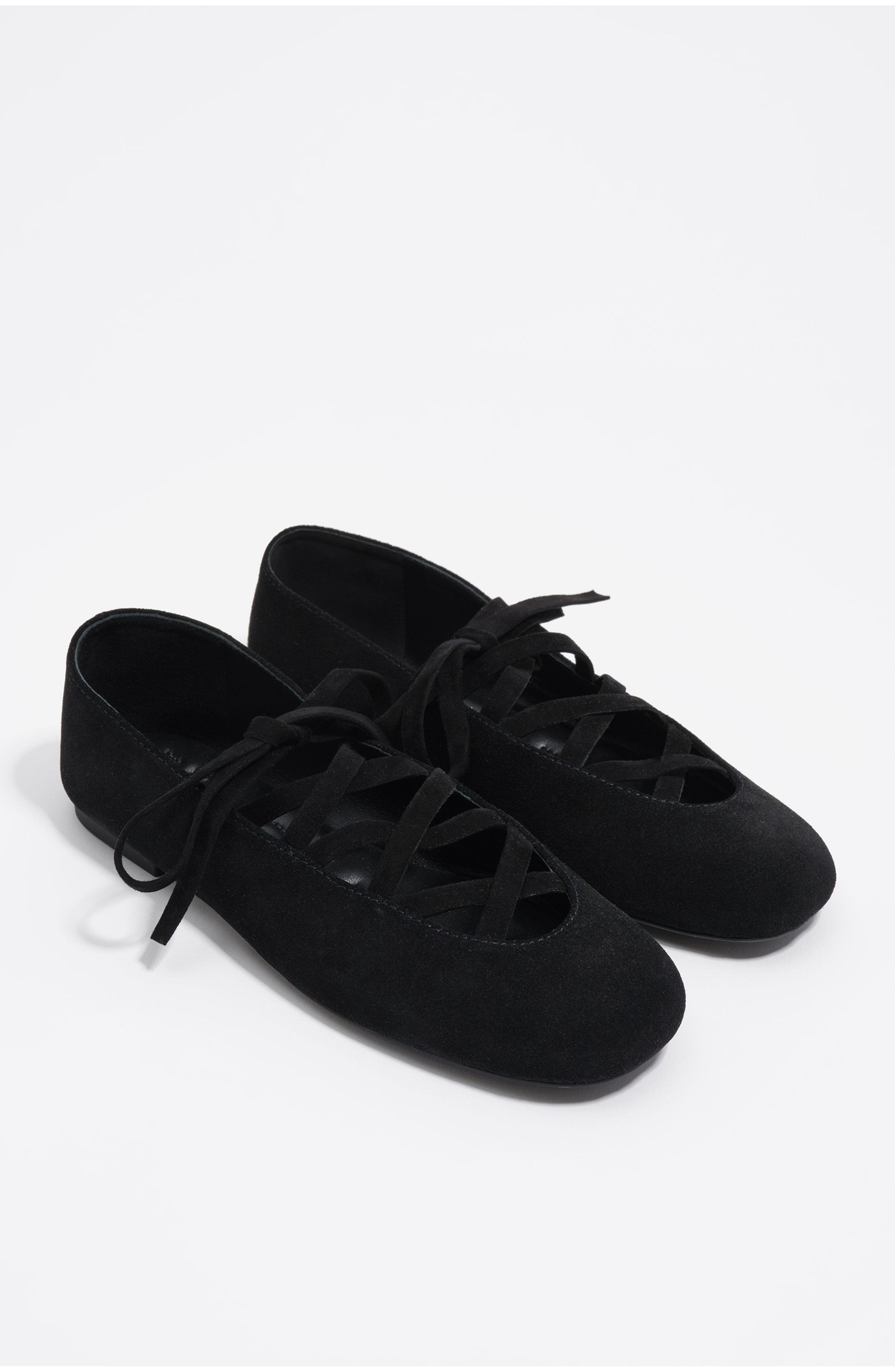 Split Leather Ballerina, Alternate, color, BLACK