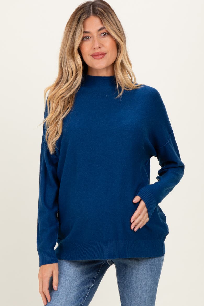 Mock Neck Exposed Seam Sweater, Main, color, Navy Blue