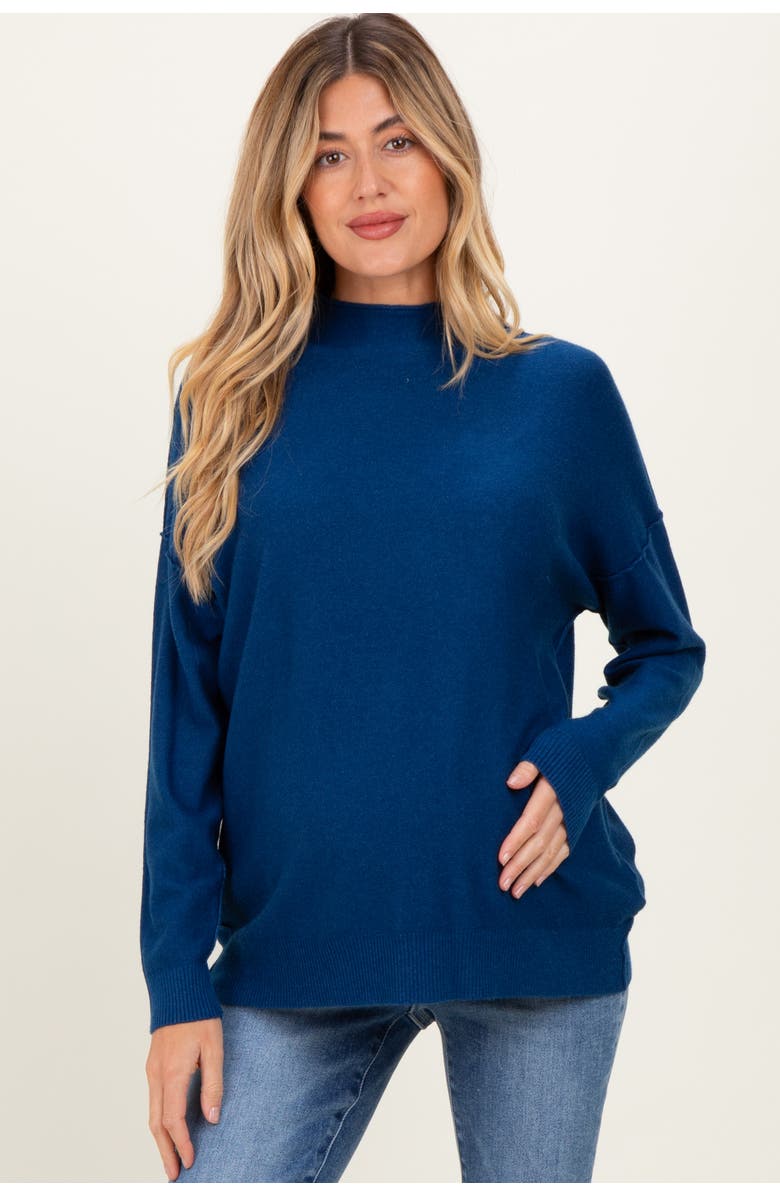 PinkBlush Mock Neck Exposed Seam Sweater, Main, color, Navy Blue