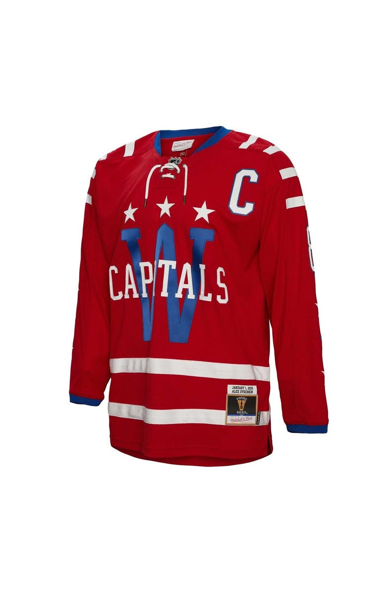 Mitchell & Ness Men's Mitchell & Ness Alexander Ovechkin Red Washington Capitals Captain Patch 2015 Winter Classic Blue Line Player Jersey, Alternate, color,