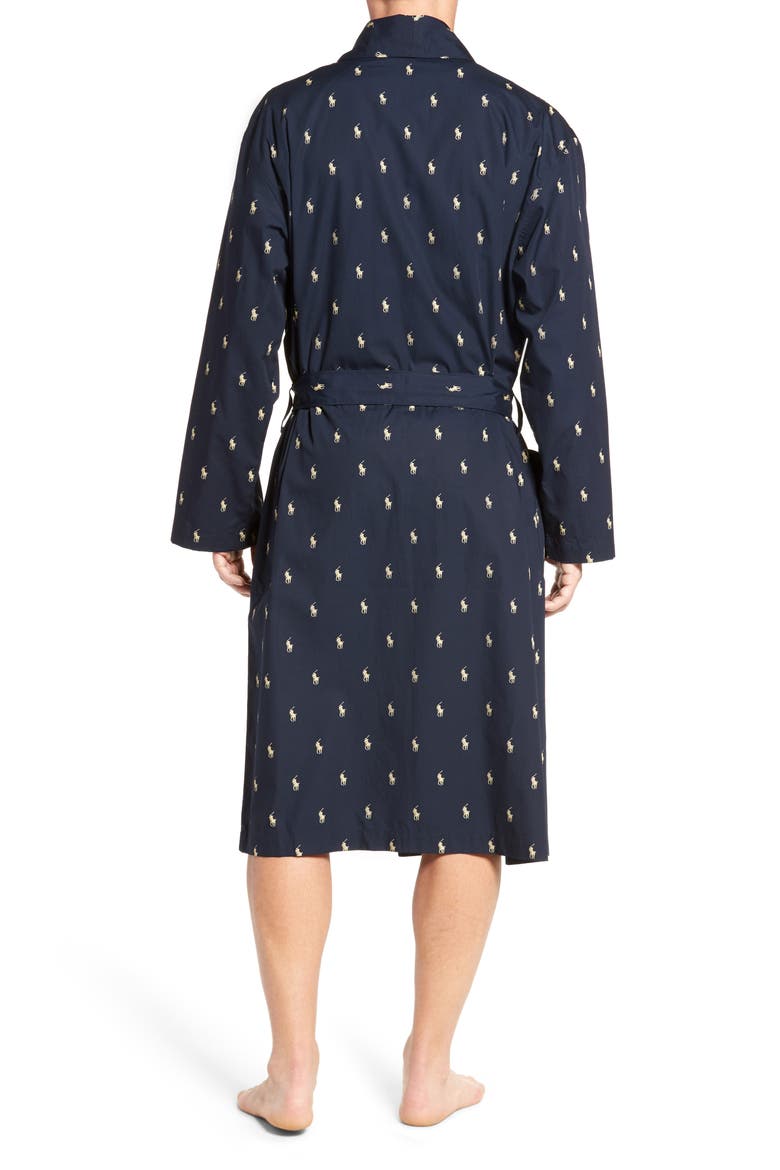 'Polo Player' Cotton Robe, Alternate, color, NAVY