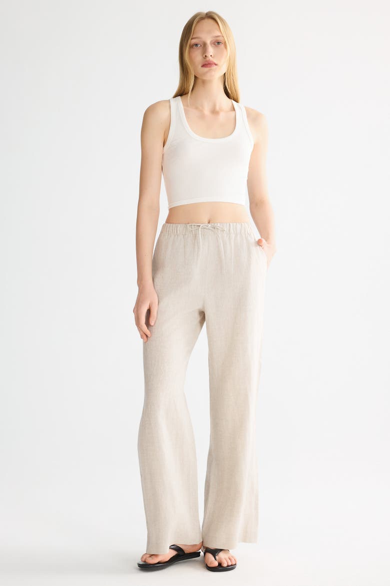 Oversized Linen Wide-Leg Drawstring Pants, Main, color, Beige