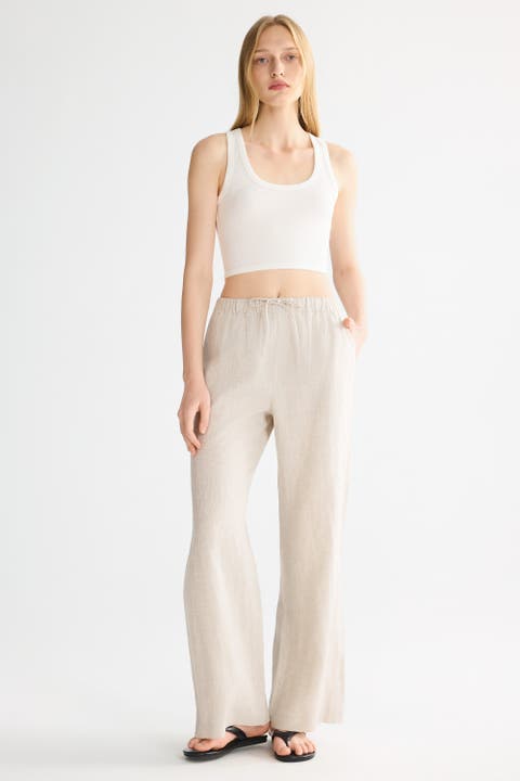 Oversized Linen Wide-Leg Drawstring Pants