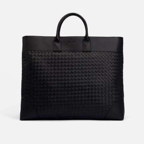 Large Woven Calfskin Leather Weekender