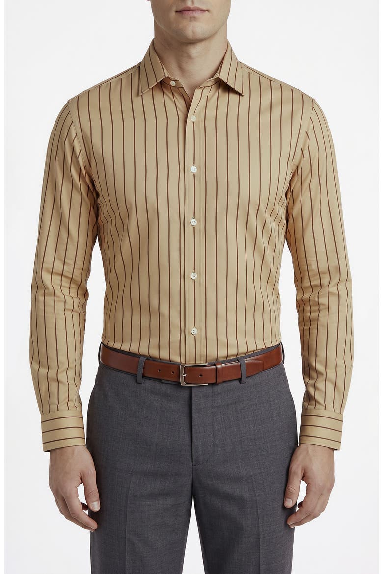 Striped Cotton Dress Shirt, Main, color, BEIGE