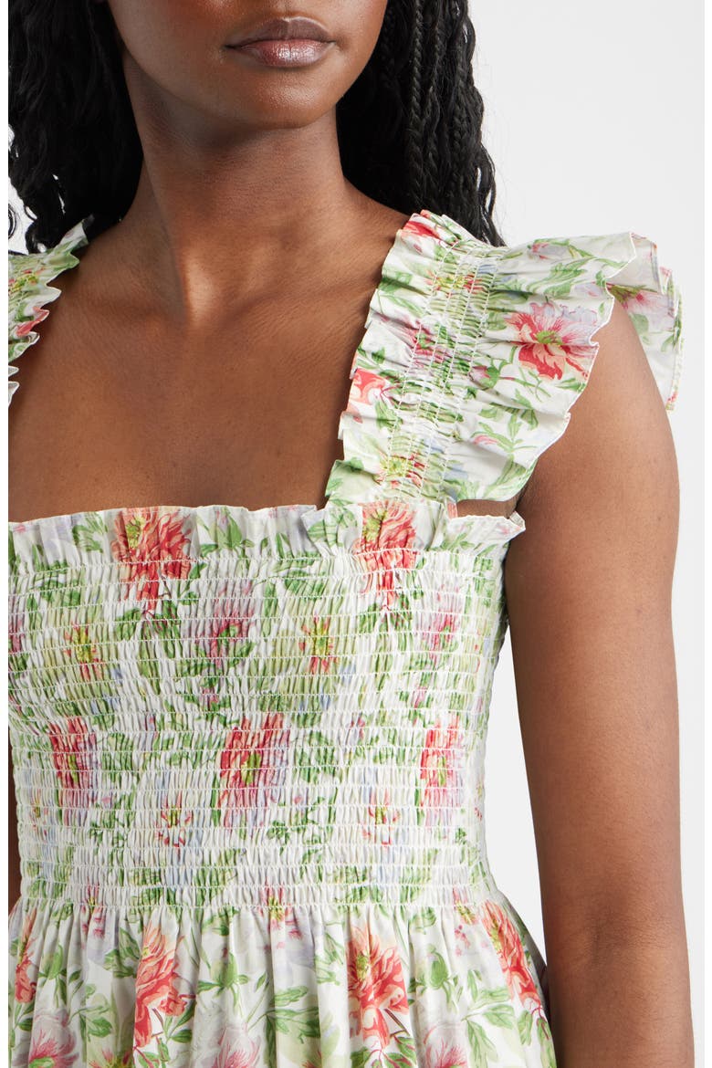 The Ellie Floral Flutter Sleeve Nap Midi Dress, Alternate, color, PEONY CHINTZ