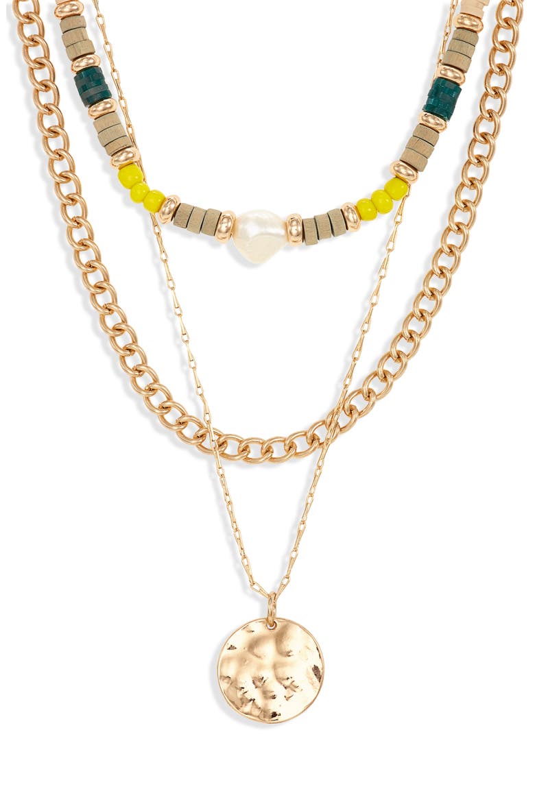Mixed Media Layered Necklace, Main, color, MULTI- GOLD