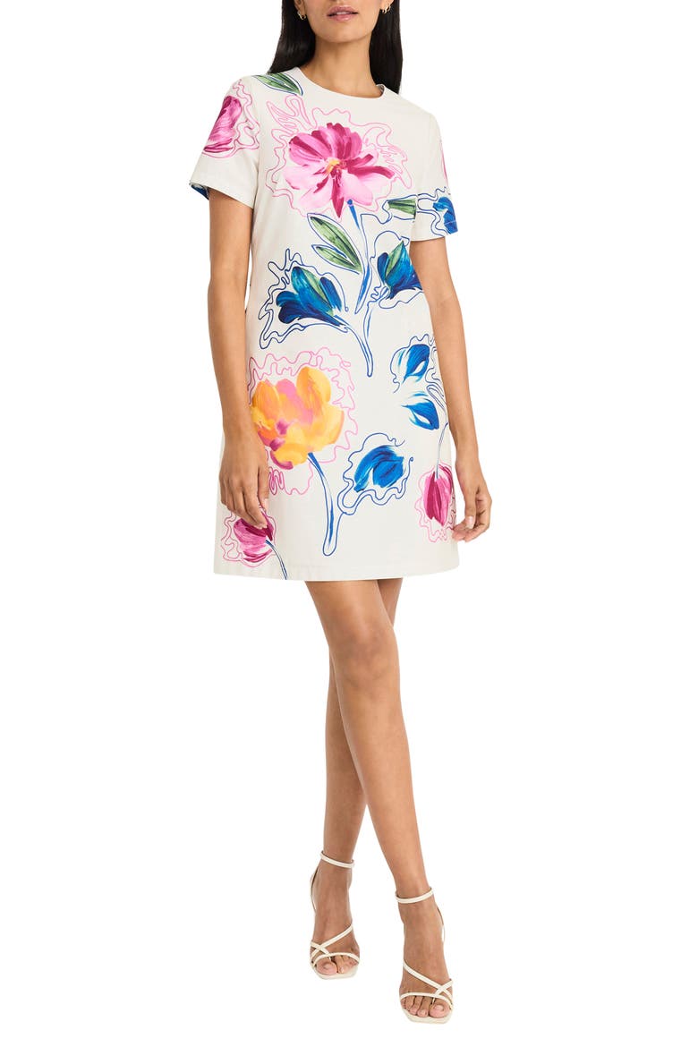 Print Shift Dress, Main, color, IVORY/ PINK