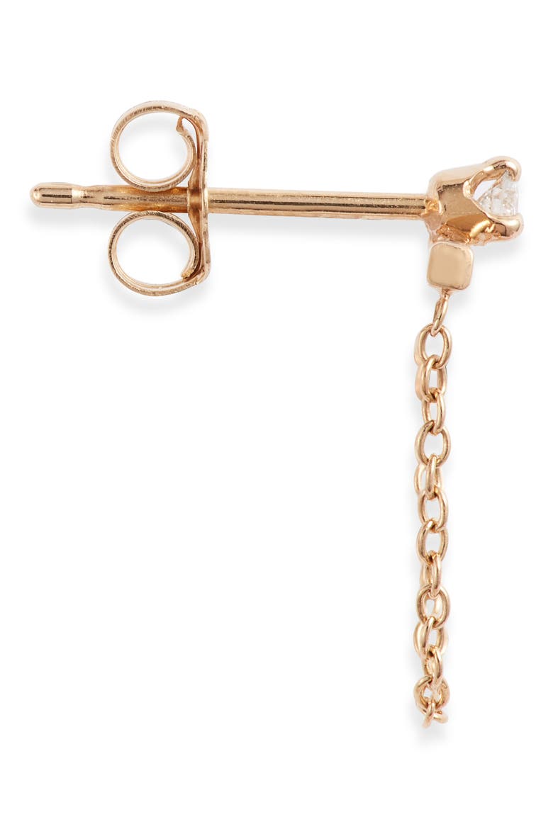 Single Diamond Bar & Chain Earring, Alternate, color, YELLOW GOLD/ DIAMOND
