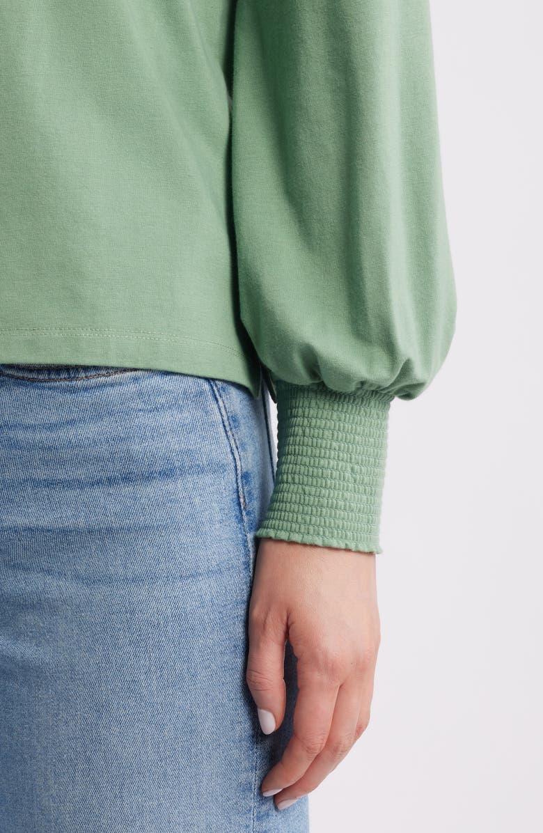 Caslon<sup>®</sup> Blouson Sleeve Cotton Blend Top, Alternate, color, Green Hedge