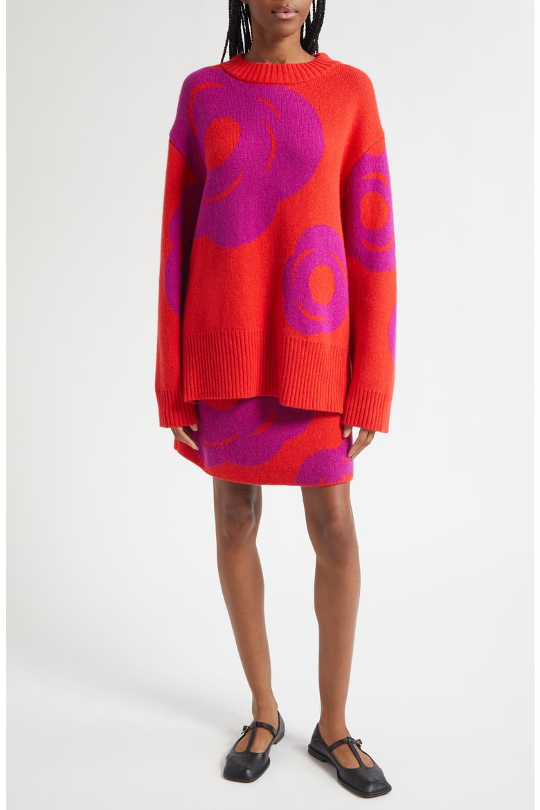 Kartakteri Tumma Floral Jacquard Merino Wool & Mohair Blend Sweater, Alternate, color, RED, PURPLE