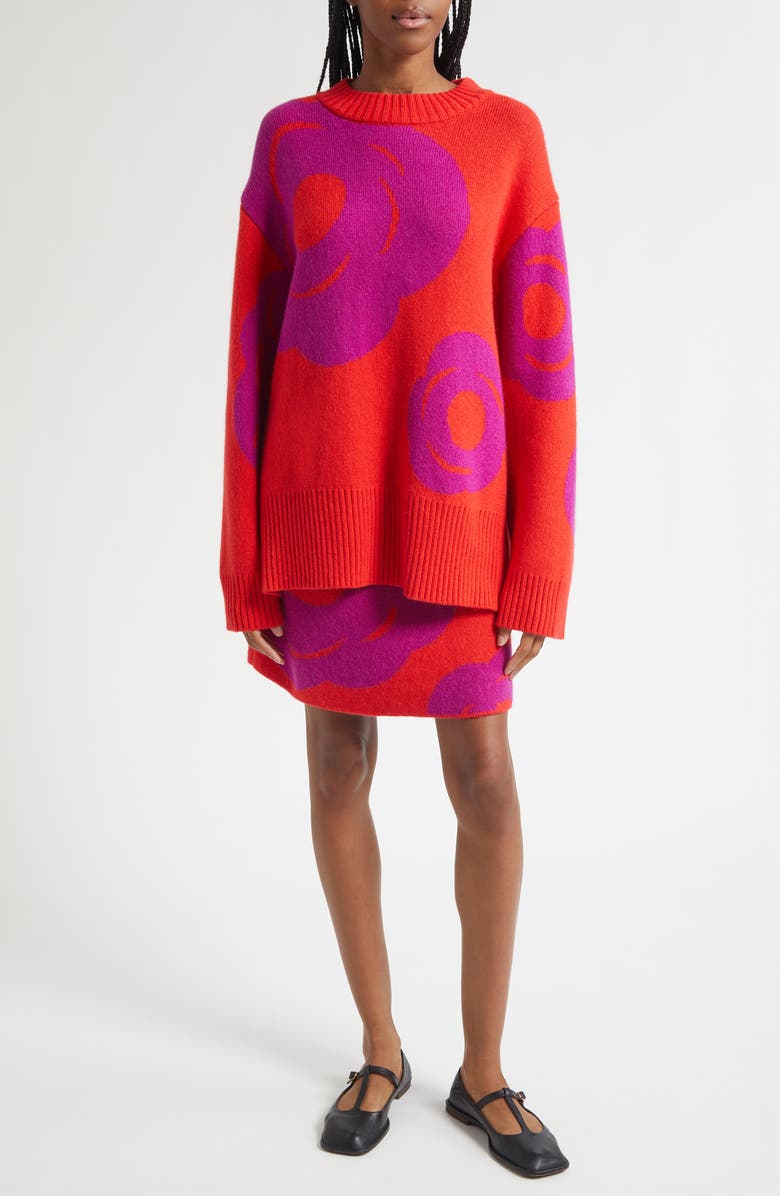 Marimekko Kartakteri Tumma Floral Jacquard Merino Wool & Mohair Blend Sweater, Alternate, color, Red, Purple