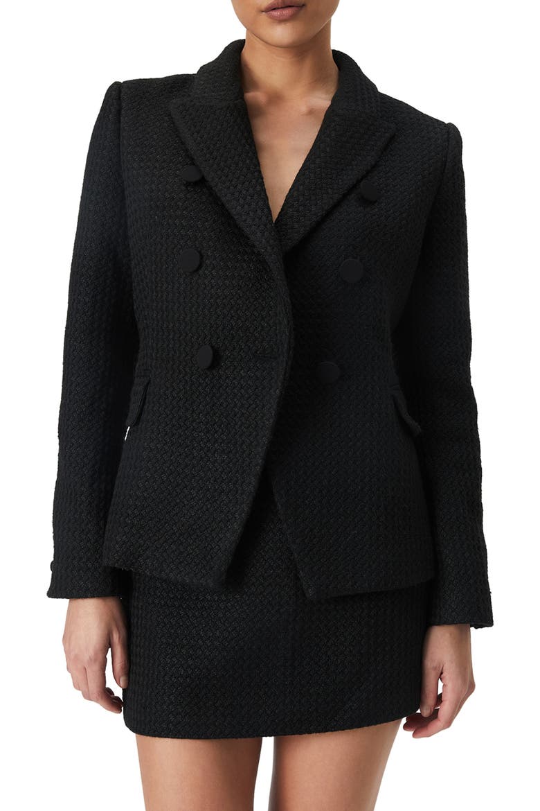 Double Breasted Bouclé Blazer, Alternate, color, BLACK