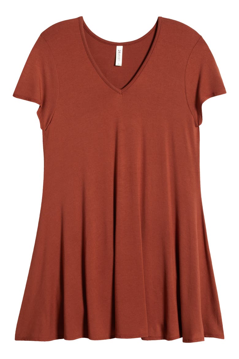 V-Neck Jersey Swing Top, Alternate, color, BROWN