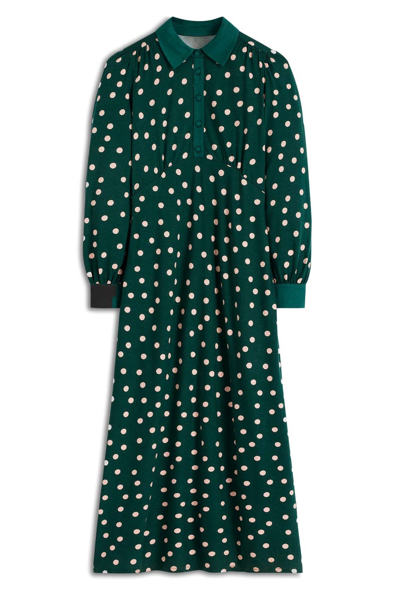 Polka Dot Empire Waist Long Sleeve Dress, Alternate, color, EMERALD NIGHT PAINTED DOT