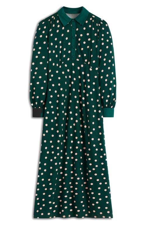 Boden Polka Dot Empire Waist Long Sleeve Dress In Green