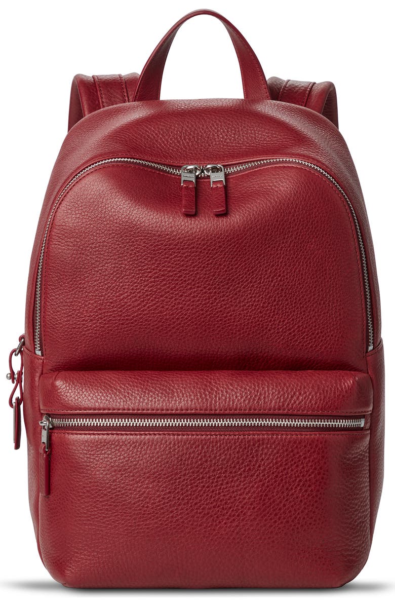 Shinola Small Runwell Leather Backpack, Main, color, Ruby