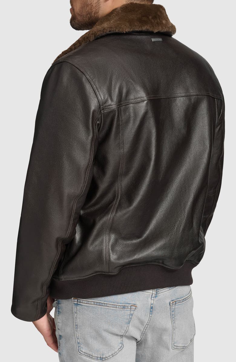 Andrew Marc Hedland Shearling Collar Lambskin Leather Aviator Jacket, Alternate, color, Black