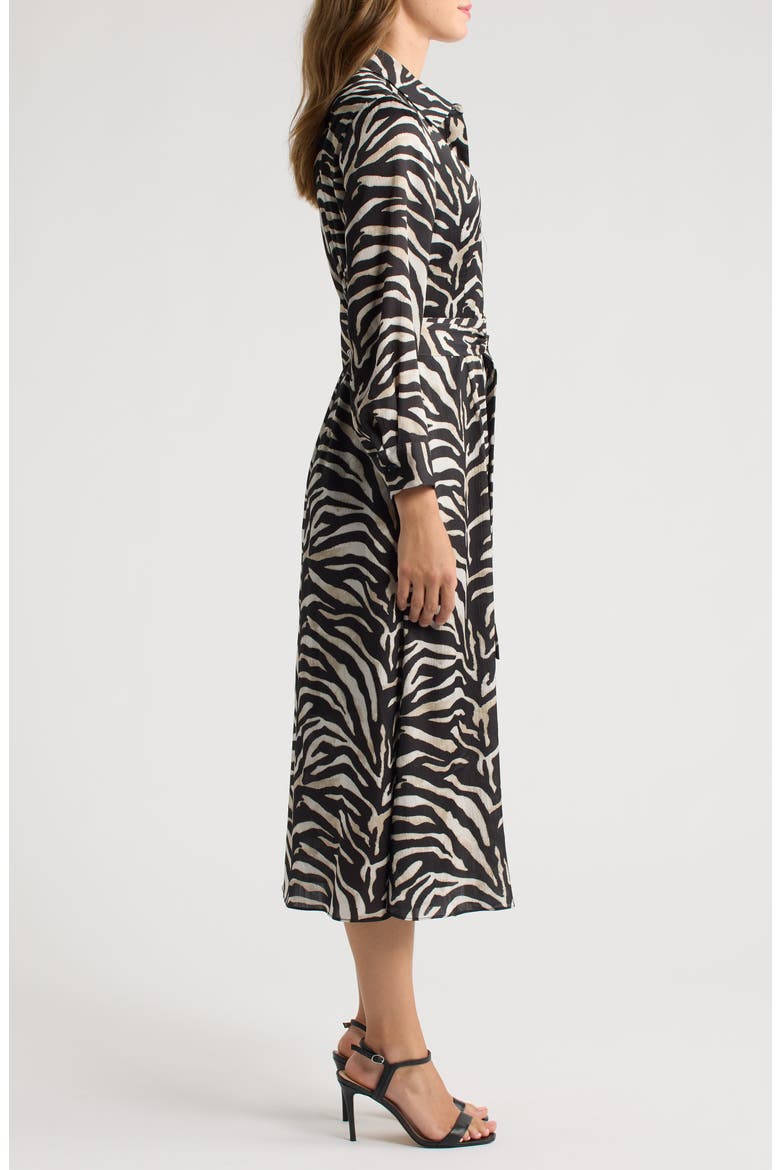 Zebra Print Long Sleeve Midi Shirtdress, Alternate, color, BLACK MULTI