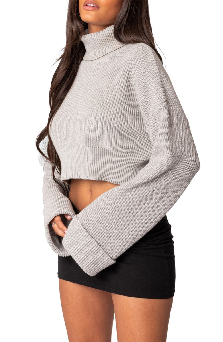 EDIKTED Oversize Turtleneck Cotton Blend Crop Sweater, Alternate, color,