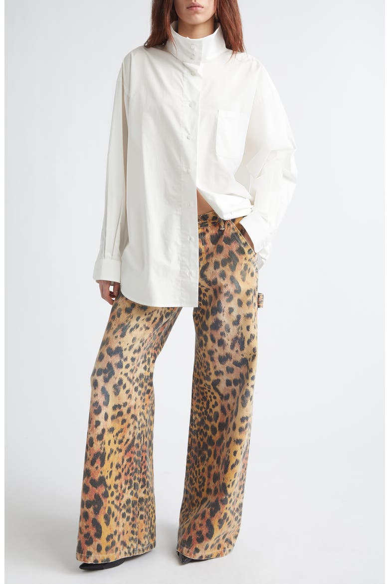 Stand Collar Boyfriend Button-Up Shirt, Alternate, color, WHITE
